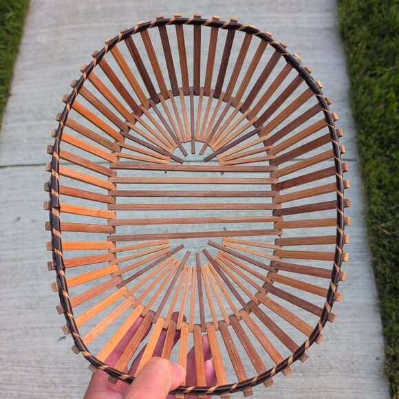 Other - Vintage Bamboo Basket Wood Slat Oval Mid Century Modern Decor Handmade